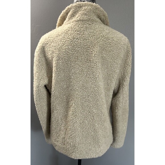 Women’s Pendleton Fleece Jacket M Full Zip Beige Sherpa Coat Blue Plaid Accent - Picture 3 of 8